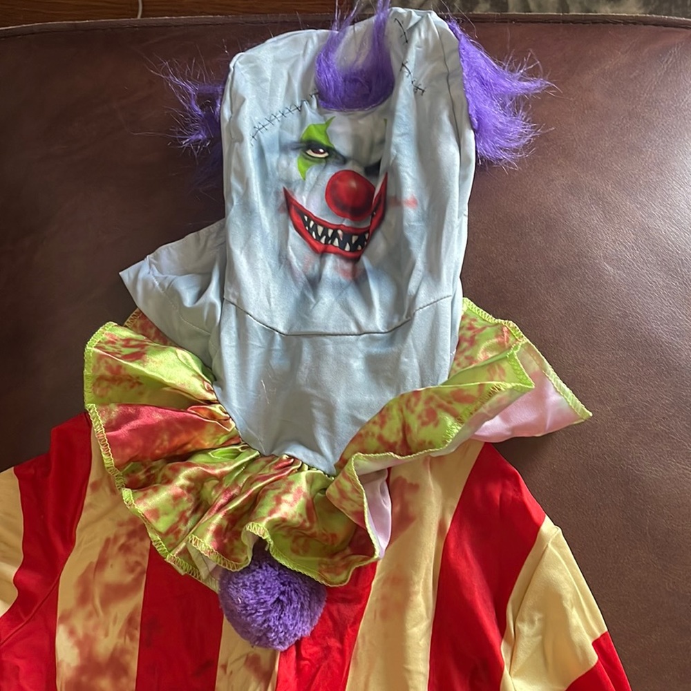 Kids size clown masked suit